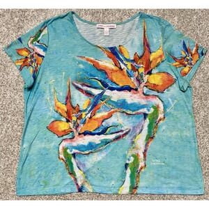 Leoma Lovegrove T-Shirt Womens Plus XXXL Birds of Paradise Watercolor Top 3X